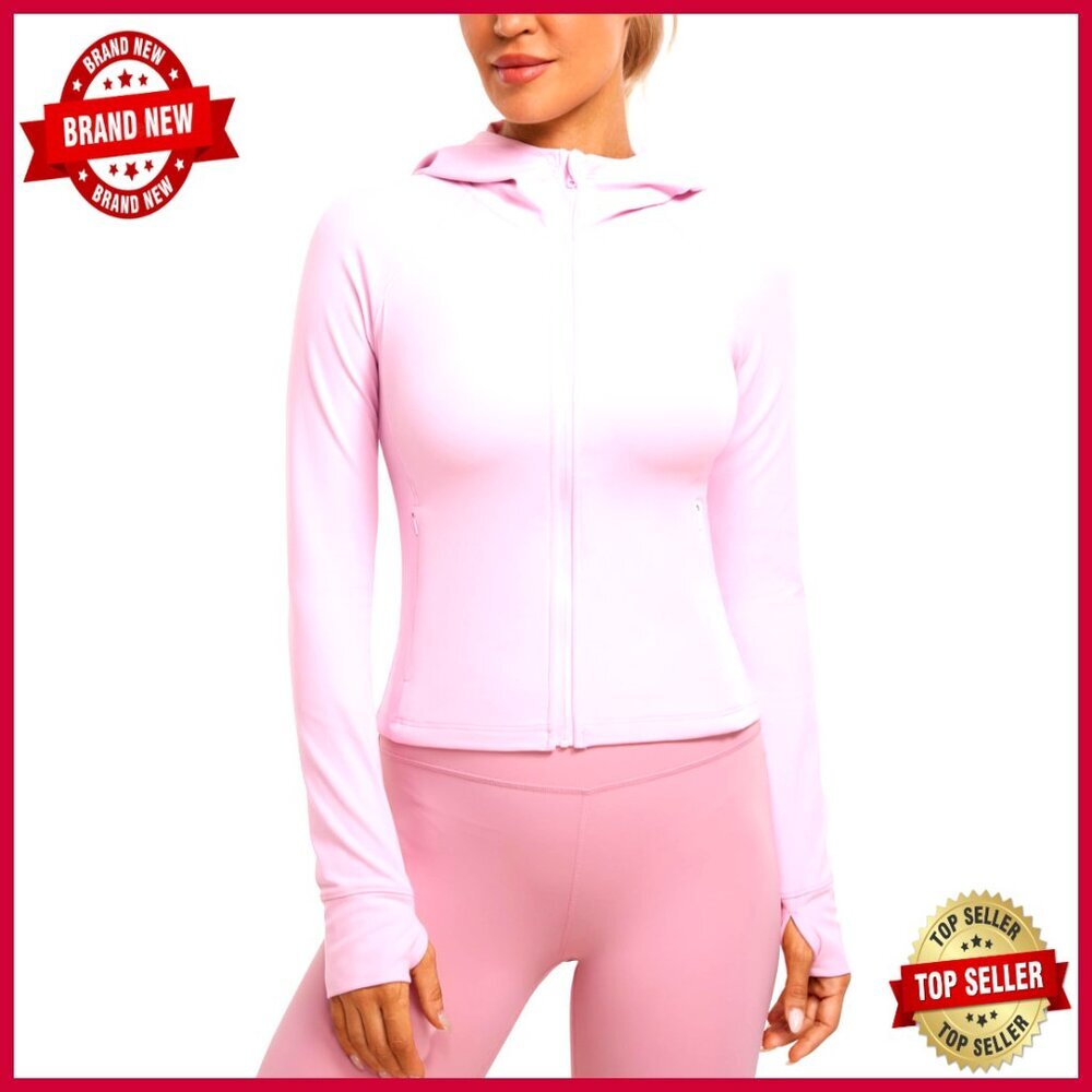 Slim Fit Hooded Athletic Jacket with Thumb Holes Lightweight Full Zip